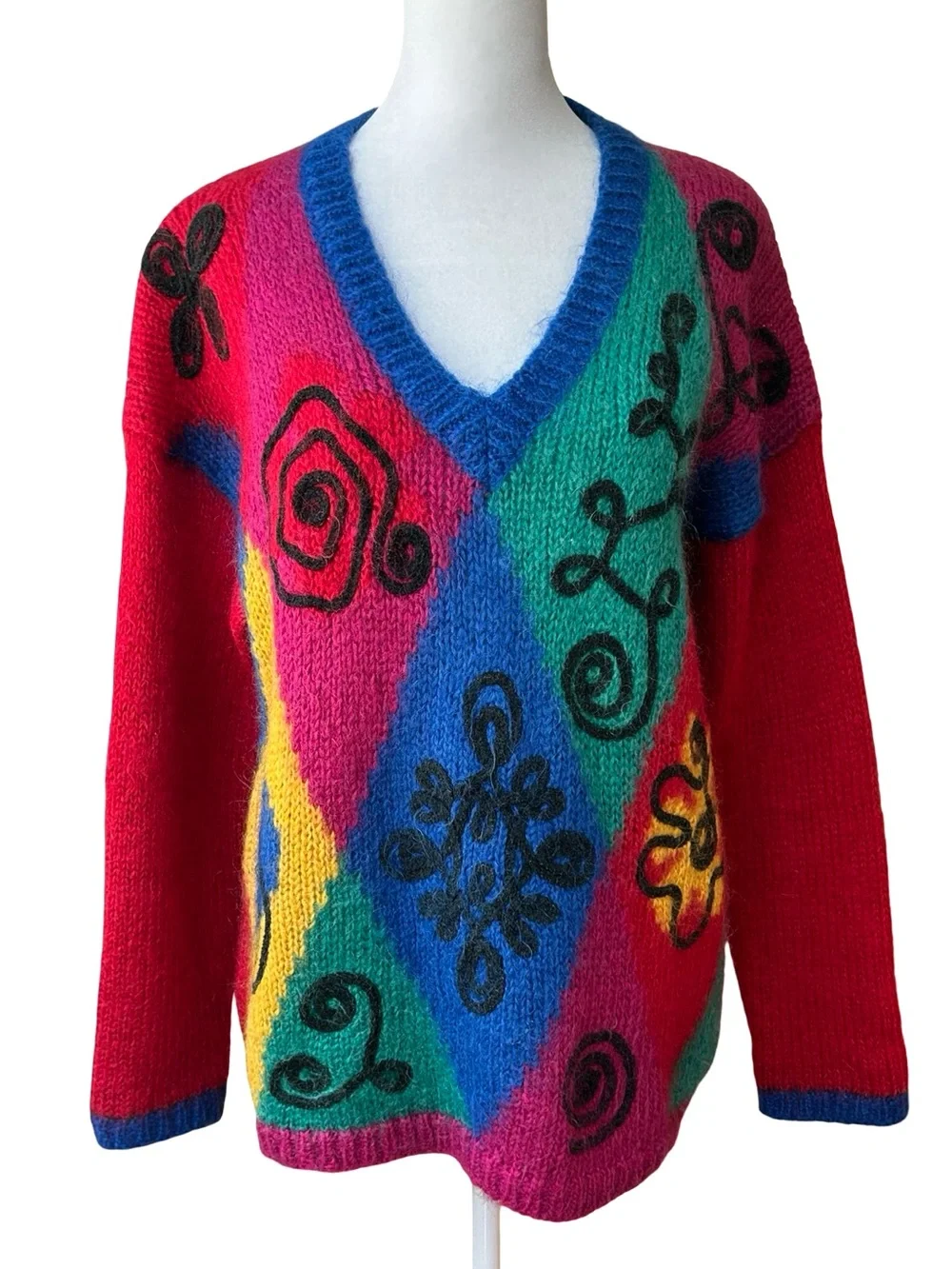 Vtg 80 90 The Limited Mohair primary color colorblock Geometric Swirl sweater S